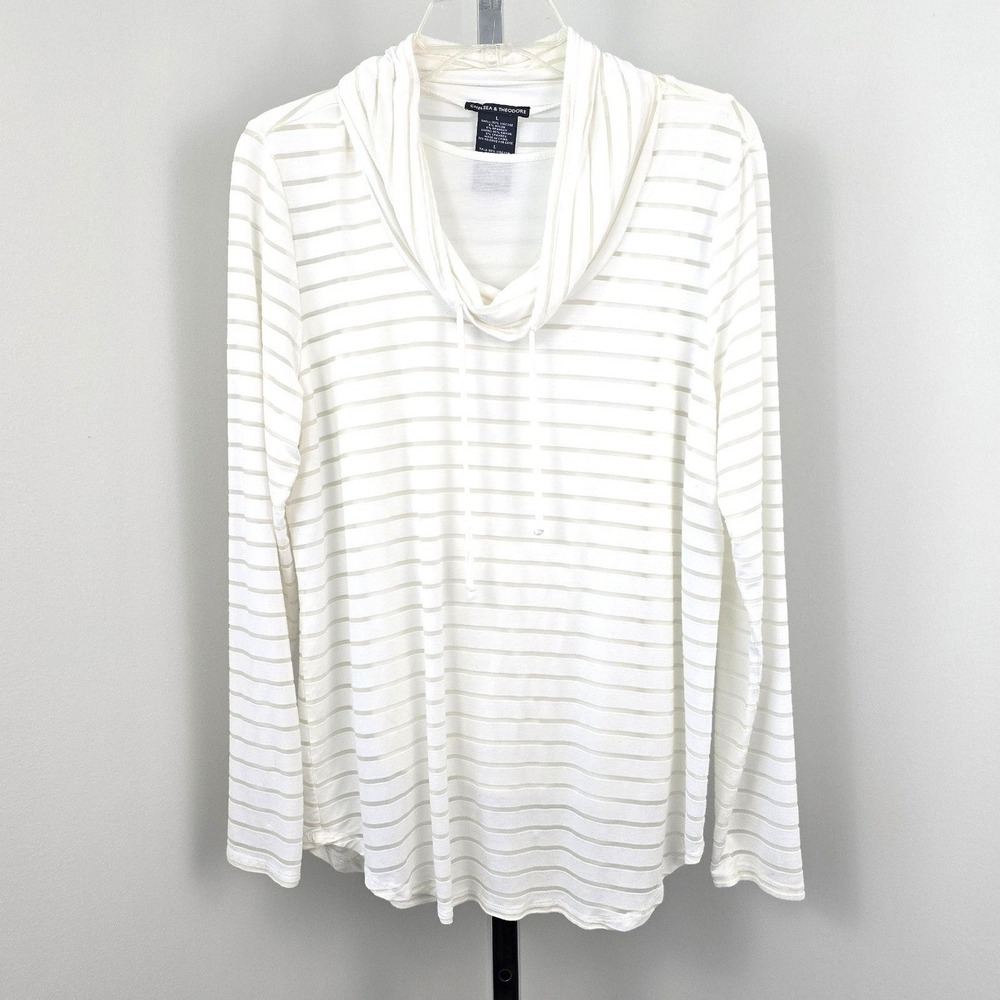 Chelsea & Theodore Cowl Neck Long‎ Sleeve Lined Ivory Top L